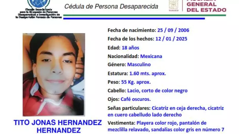 Tito Jonás desaparecido Tabasco
