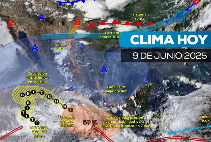 Tormenta tropical Bárbara se intensifica en el Pacífico; así el clima hoy 9 de junio