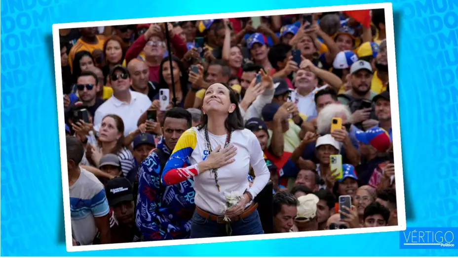 María Corina Machado durante una protesta contra Nicolás Maduro.