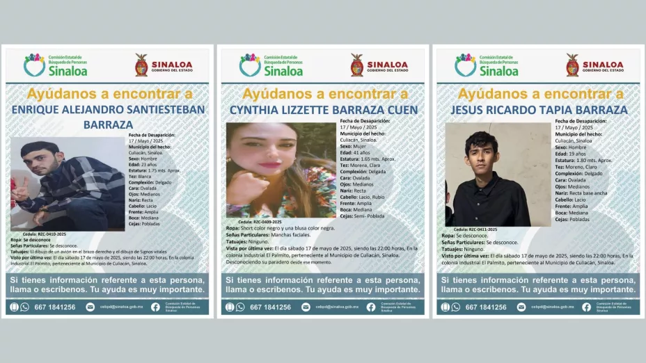Cynthia, Enrique y Jesús Ricardo, desaparecidos en Culiacán