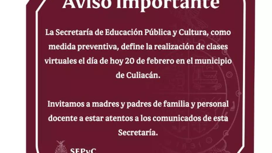 Anuncian clases virtuales en Culiacán como medida preventiva ante fuertes operativos