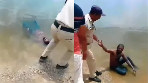 Hombre ebrio en lago