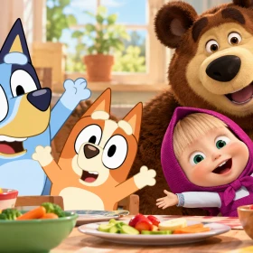 4 Episodios de Bluey y Masha y El Oso para enseñar a tus hijos a escuchar a su cuerpo a la hora de comer: “saciedad”.