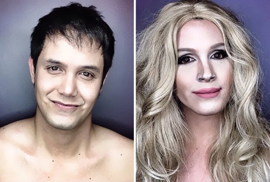 Un joven usó maquillaje para transformarse en Julia Roberts y otras estrellas