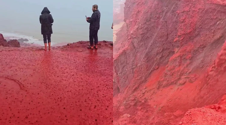 VIDEO: Lluvia roja en isla de Irán