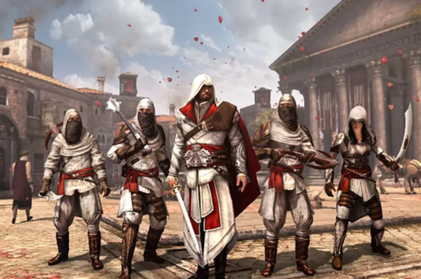Assassin’s Creed: Brotherhood (2010)
Secuela directa de AC II, amplió la historia de Ezio y nos permitió liderar nuestra propia hermandad de Asesinos en Roma. Su sistema de combate mejorado y la introducción del modo multijugador lo hicieron un favorito entre los fans.
Crédito: Ubisoft Montréal