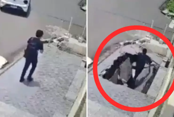 video socavón se traga estudiante