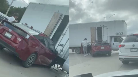 ¡ÚLTIMA HORA! Accidente causa caos en la Av. 135 en Cancún HOY: Vehículo se estampa contra tráiler y genera tráfico pesado