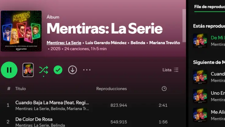La única canción de Mentiras La Serie que supera los 2 millones de reproducciones en Spotify