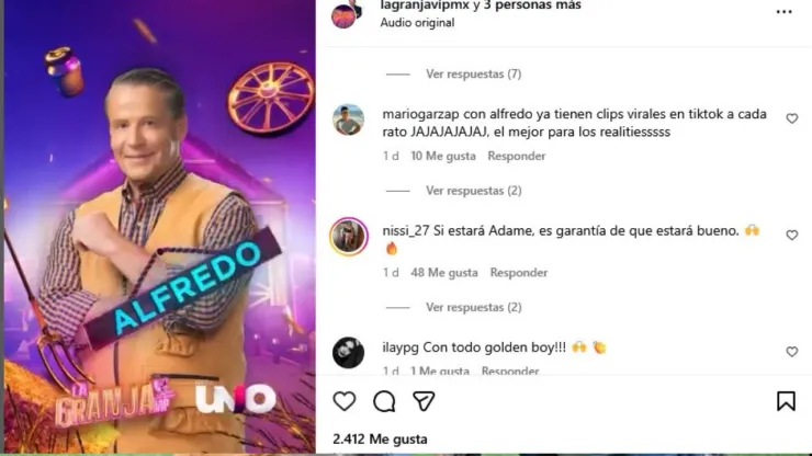 Algunos comentarios de apoyo a Alfredo Adame en Instagram.