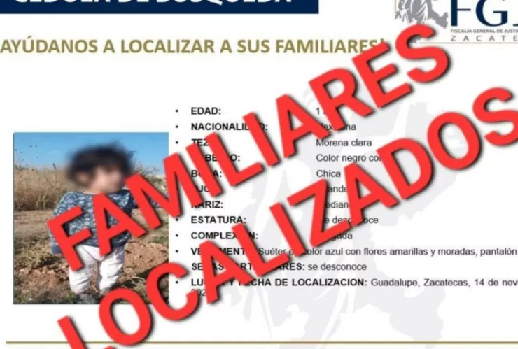 Encuentran a niña deambulando sola en Guadalupe, Zacatecas: Horas más tarde aparecieron sus padres