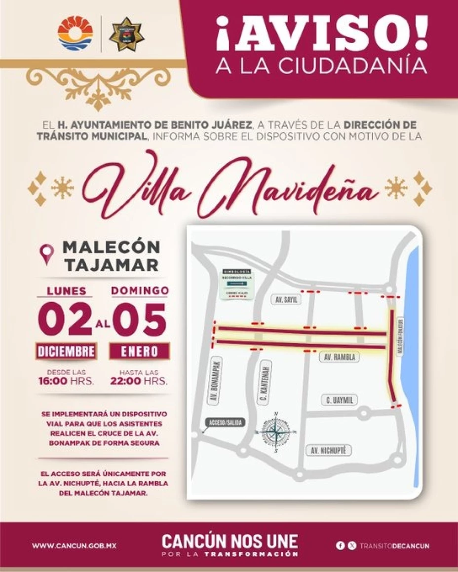 Tráfico en Cancún Anuncian dispositivo vial por Villa Navideña de casi un mes.jpeg