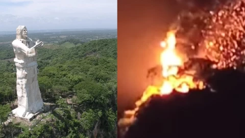 Cristo Pescador se incendia por rayo en Chiapas