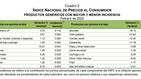 inflación mexico febrero inegi
