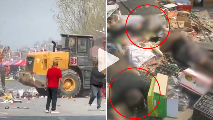 Excavadora fuera de control arrasa mercado y deja heridos en Beijing video viral.png