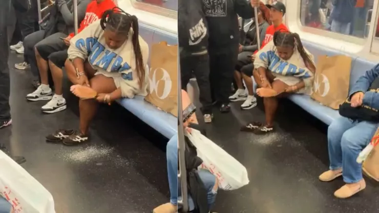 ¡Pedicure en hora pico! Pasajera del metro desata indignación en Nueva York (VIDEO)