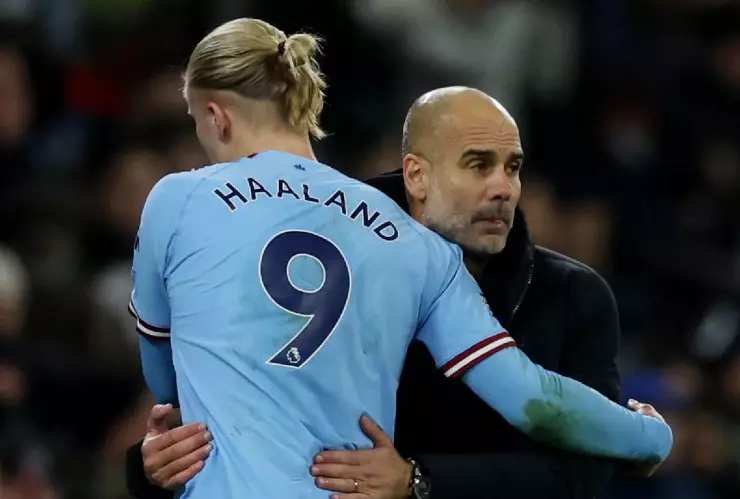 Erling Haaland y Pep Guardiola en el Manchester City