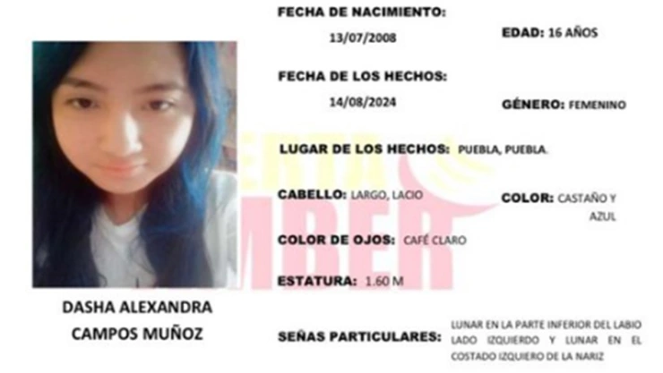 Reportan como desaparecida a la menor Dasha Alexandra Campos en Puebla