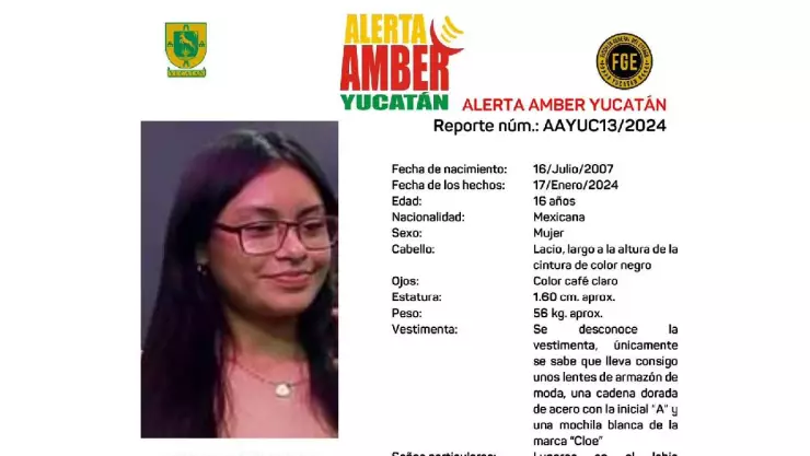 Alerta Amber en Yucatán por Andrea Yoselin May Aké de 16 años