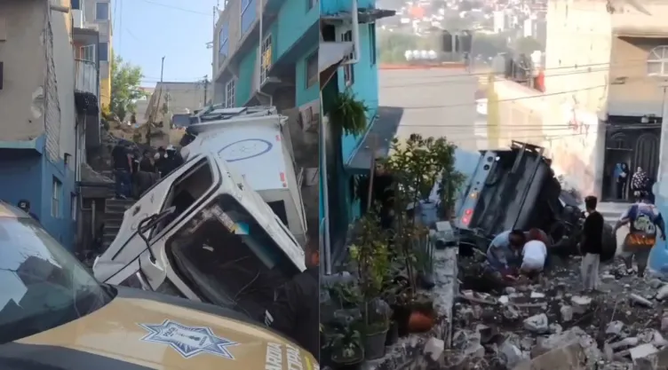 Edomex: Camión sin frenos vuelca en Naucalpan y se impacta contra vivienda