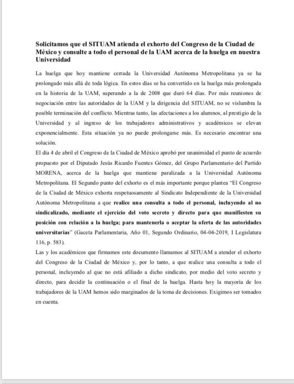 Académicos solicitan a sindicato consulta para decidir si continúa huelga en la UAM