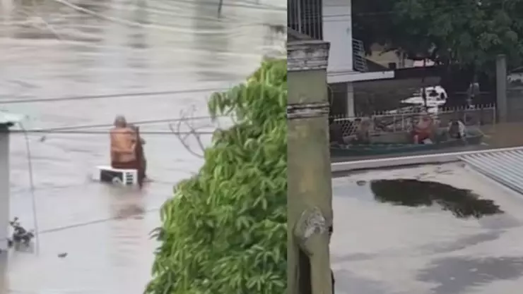 Abuelitos de Poza Rica son rescatados de inundación.
