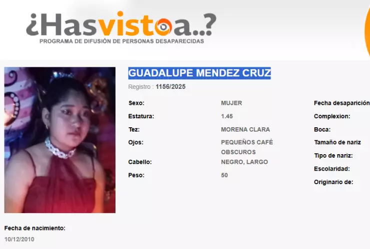 Guadalupe Méndez Cruz desaparecida