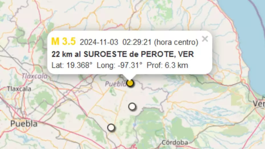 sismo hoy en veracruz, 03 de noviembre de 2024.