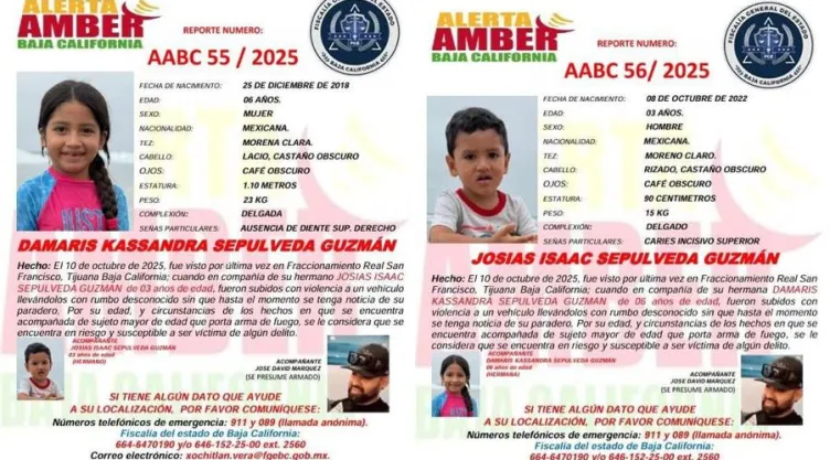 Desaparición de Damaris Kassandra Sepúlveda Guzmán y Josías Isaac Sepúlveda Guzmán: alerta AMBER Baja California