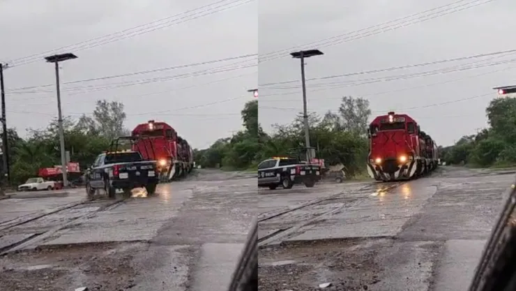 Policías ganan el paso a un tren en Culiacán