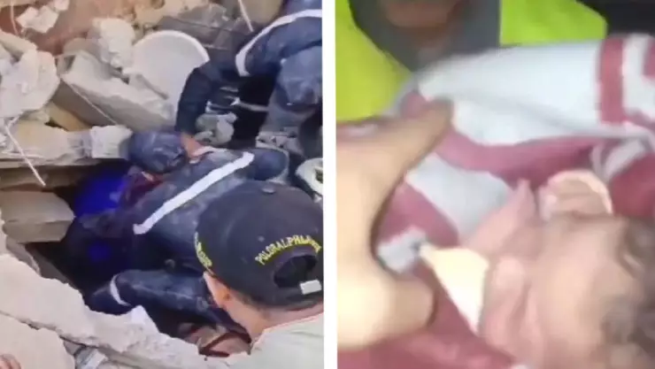 Rescatan a bebe y abuelita tras sismo en Marruecos