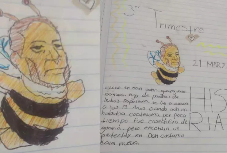 ¡El futuro de México! Niña dibuja al “Benito abeja” para una tarea