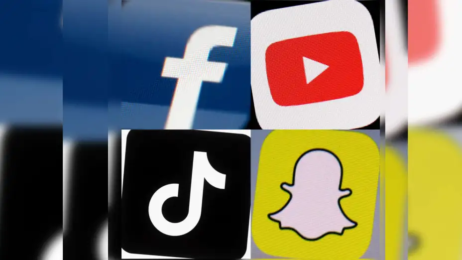 Logos de Facebook, YouTube, TikTok y Snapchat.