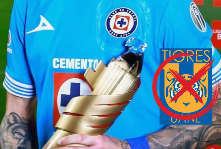 Jugador de Cruz Azul y escudo de Tigres