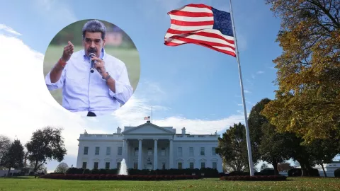 Imagen de la Casa Blanca en Washington D. C. en Estados Unidos y de Nicolás Maduro, dictador de Venezuela.