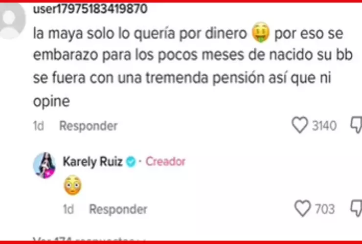 comentario de Karely Ruiz sobre bebé de Maya Nazor