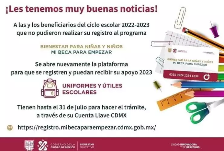 ¡Nuevas fechas! Conoce cuándo es el último día para registrarse en Mi Beca para Empezar en CDMX