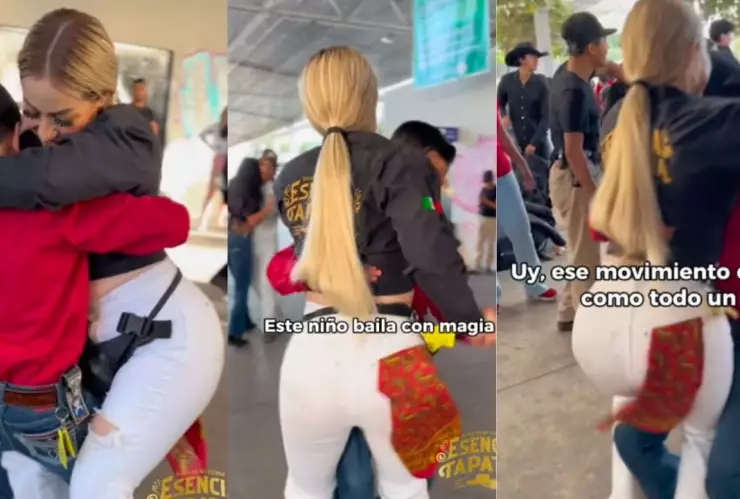 Niño baila quebradita con su maestra