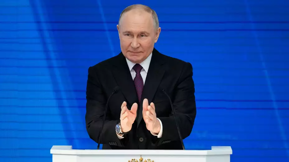 Vladímir Putin en su discurso sobre el Estado de la Nación, en Moscú, Rusia.