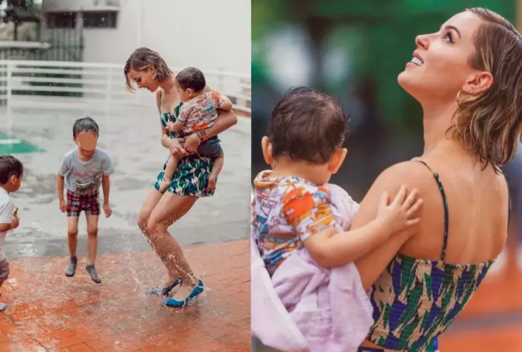 Mariana Rodríguez la esposa del gobernador Samuel García aparece celebrando la lluvia con niños en DIF.