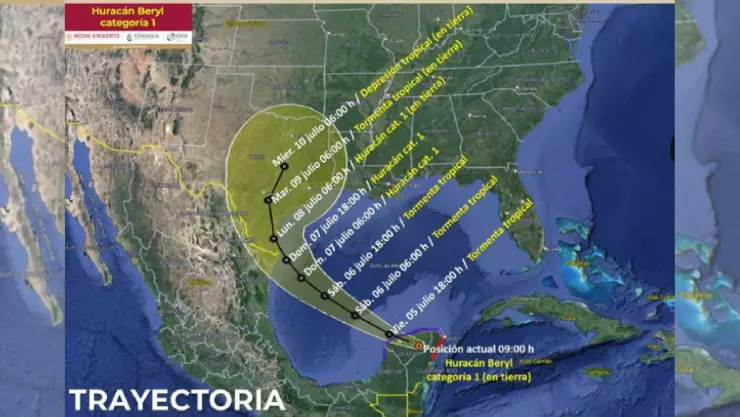beryl se degrada a categoría 1 y entra a yucatan