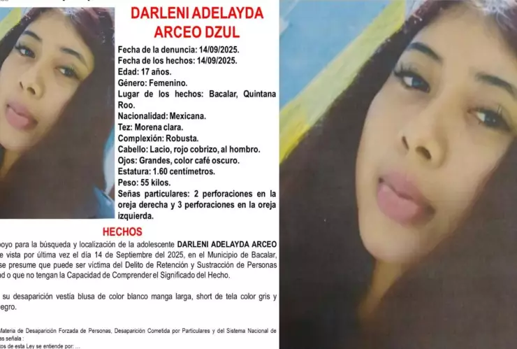 Se reporta la desaparición de Darleni Adelayda Arceo Dzul, adolescente de 15 años, en Bacalar: ¿Qué se sabe?