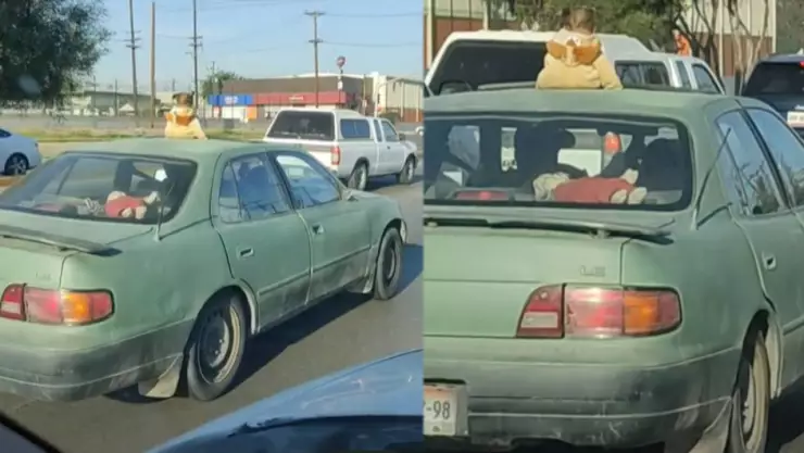 Papás olvidaron a su bebé en el techo del carro y así manejan