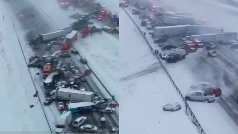 Momento del choque múltiple de al menos 50 vehículos tras tormenta de nieve en Indiana quedó captado en video