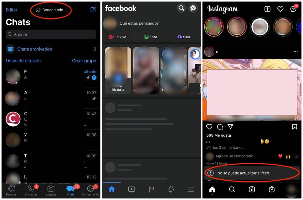 fallas en whatsapp facebook e instagram
