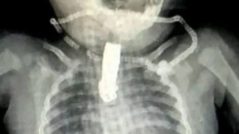 IMÁGENES Una bebé se tragó un cortauñas y se le atoró en la garganta.