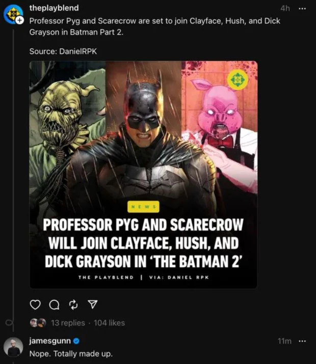James Gunn desmiente los rumores que hay alrededor de The Batman 2.