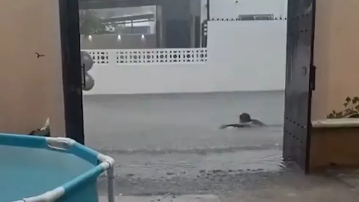Hombre llega nadando a casa