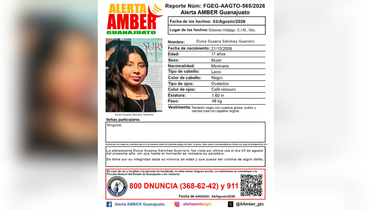 ¡Urge localizarla! Buscan a Dulce Susana Sanchez Guerrero, desaparecida en Guanajuato.png
