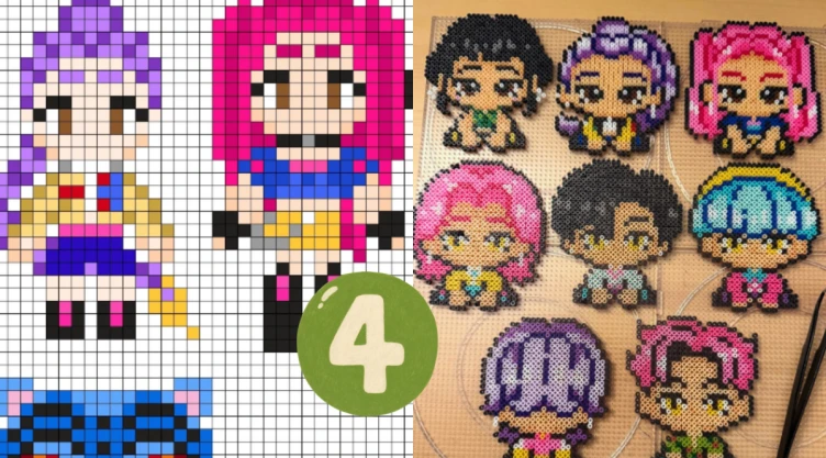4 plantillas de pixel art de Kpop Demon Hunters para hacer en casa y empezar a vender.png